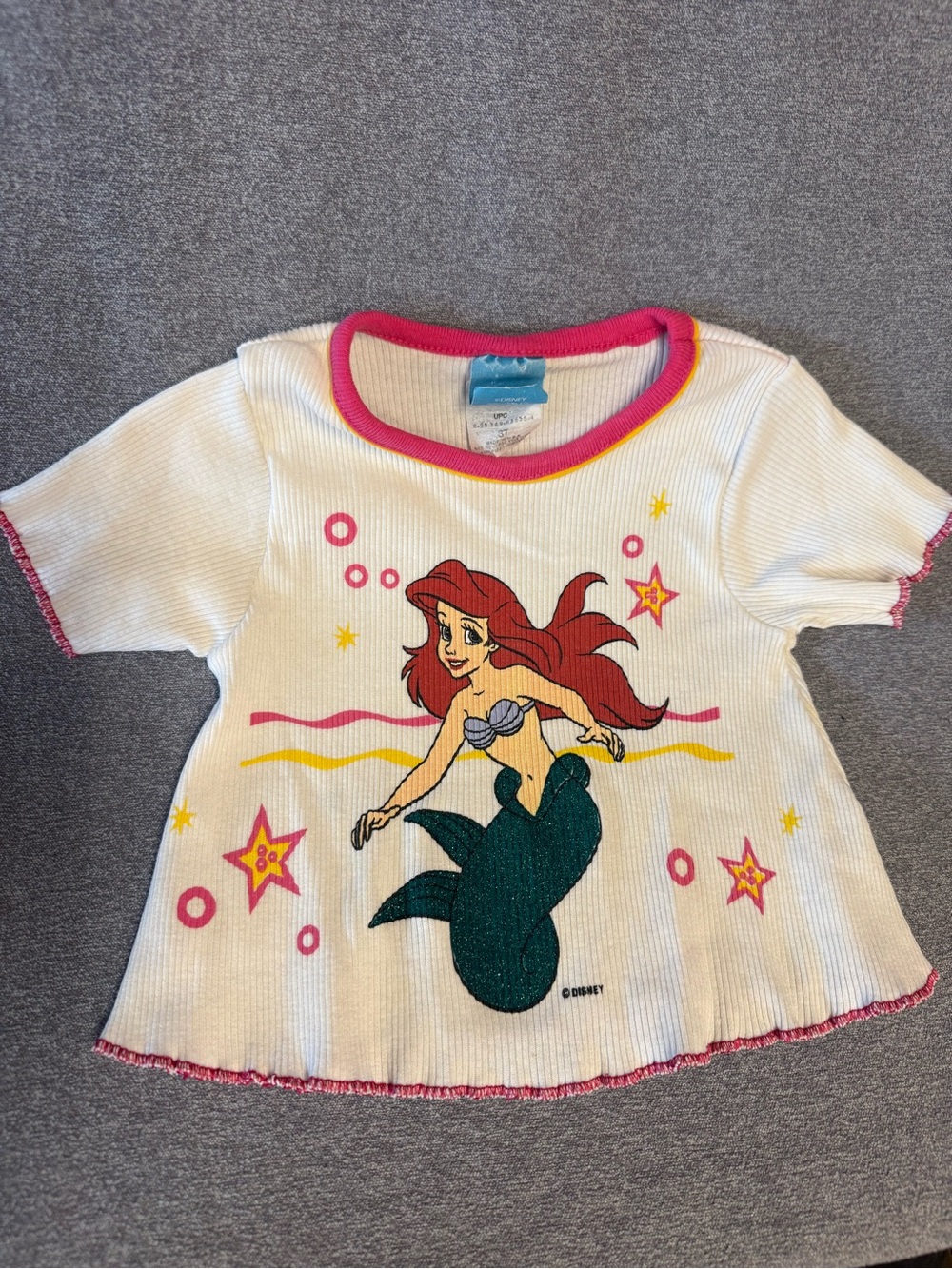 Vintage Disney Little Mermaid Ariel Ribbed Top 3T Pink Trim